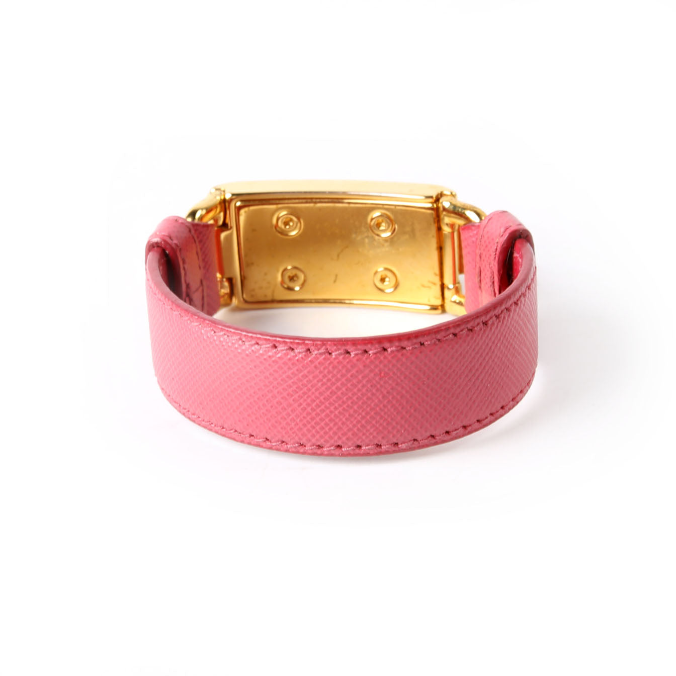 Prada Saffiano Logo Nameplate Bracelet Pink/Gold