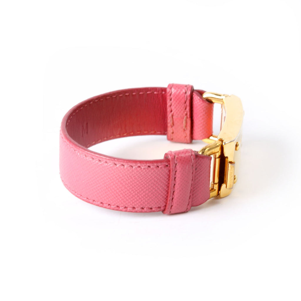 Prada Saffiano Logo Nameplate Bracelet Pink/Gold