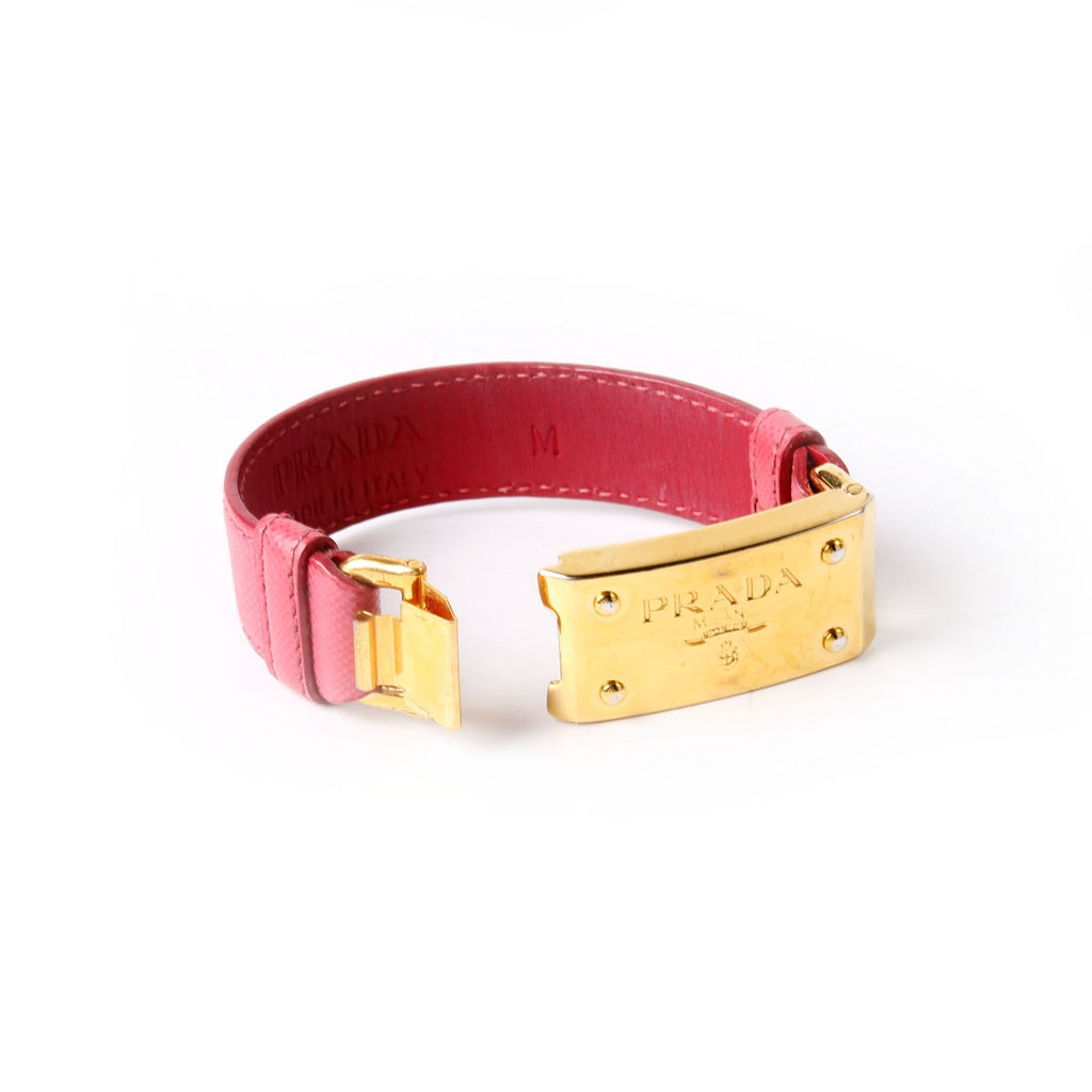 Prada Saffiano Logo Nameplate Bracelet Pink/Gold