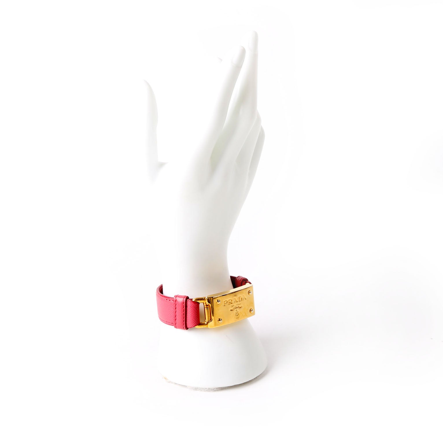 Prada Saffiano Logo Nameplate Bracelet Pink/Gold
