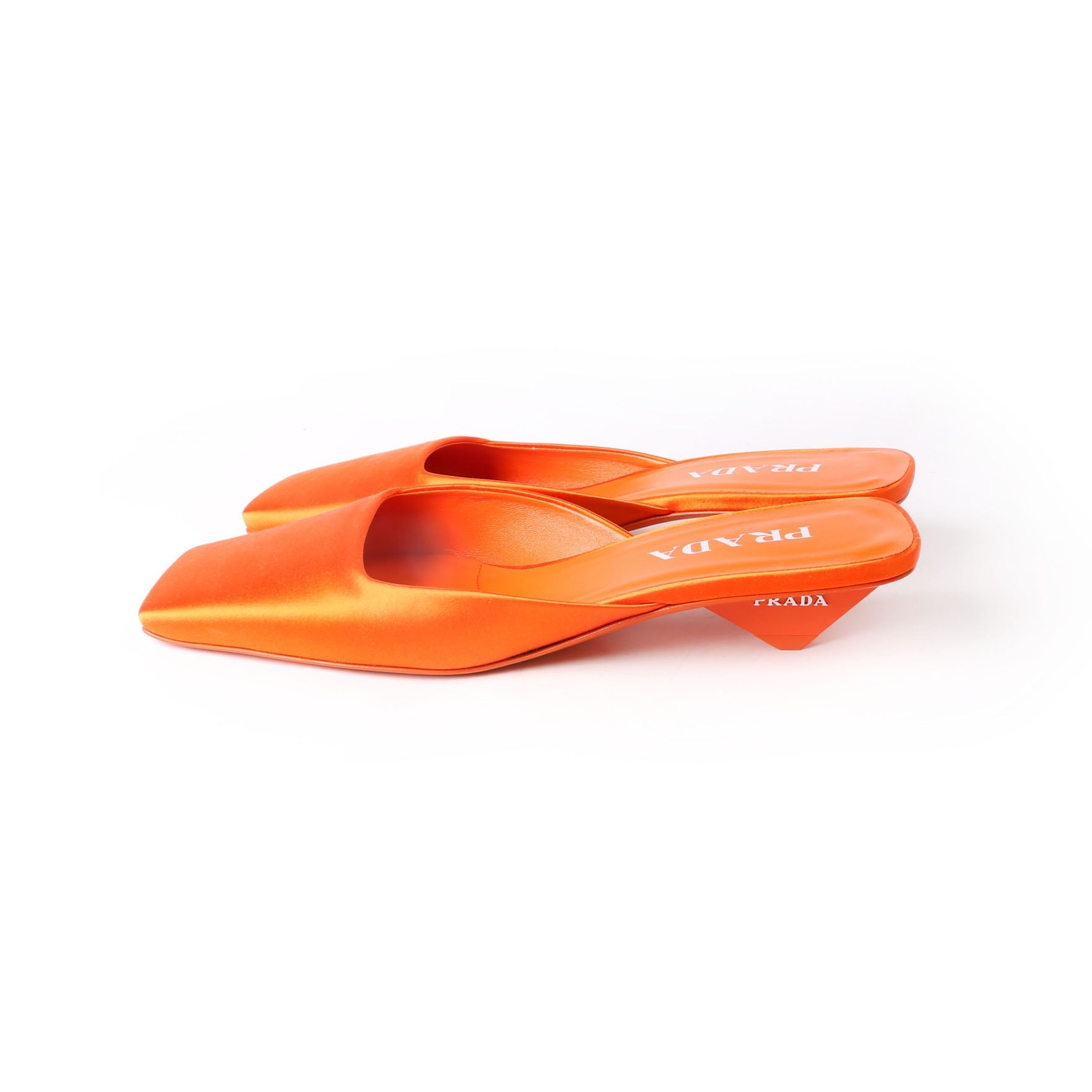 Prada Square Toe Satin Mules 37.5 Orange