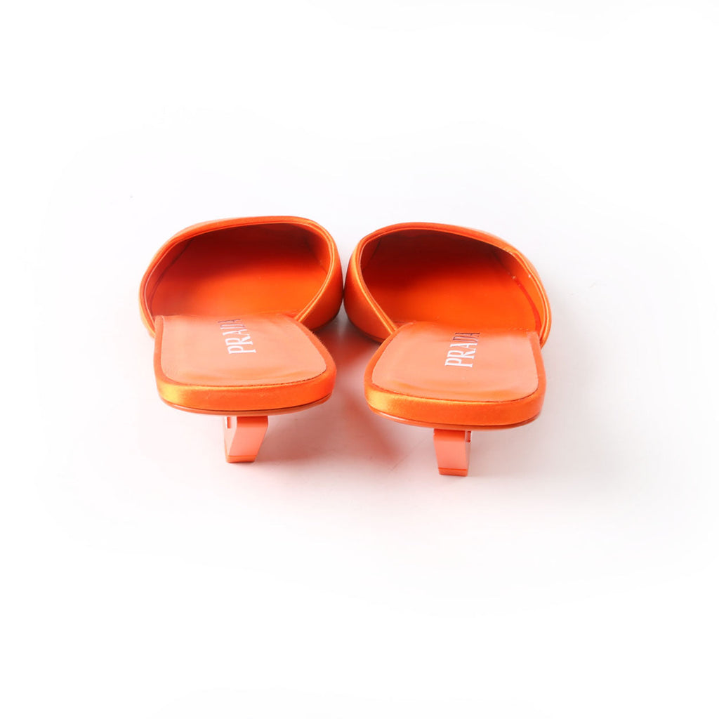 Prada Square Toe Satin Mules 37.5 Orange