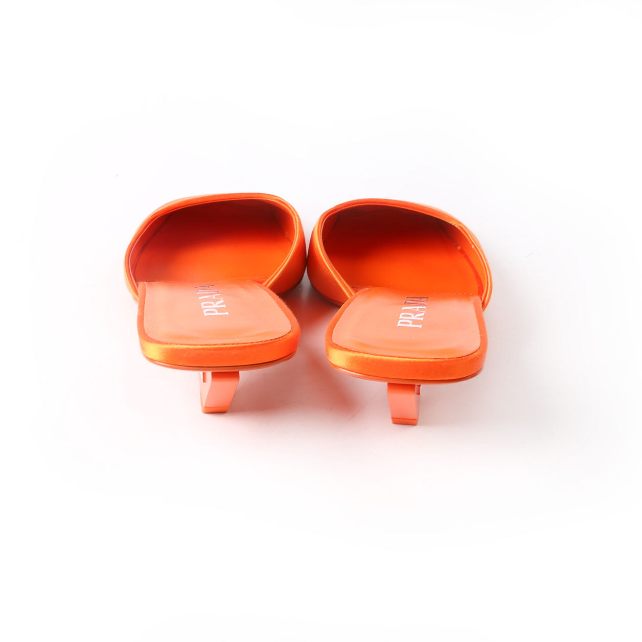 Prada Square Toe Satin Mules 37.5 Orange