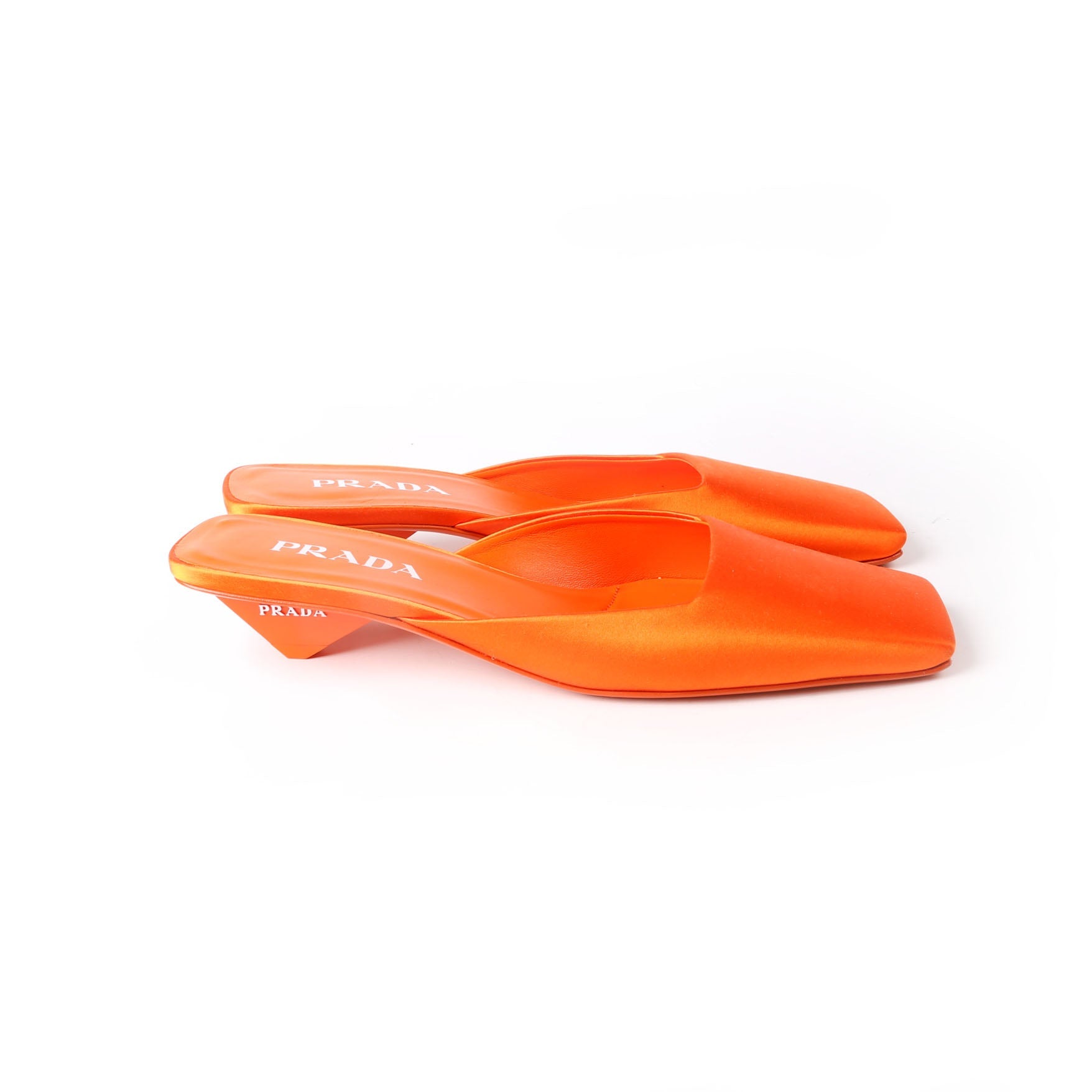 Prada Square Toe Satin Mules 37.5 Orange