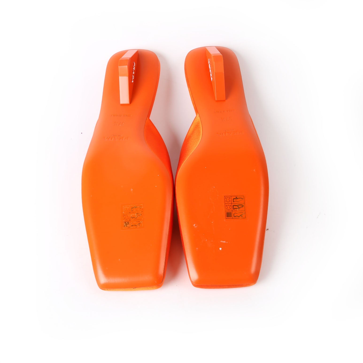 Prada Square Toe Satin Mules 37.5 Orange