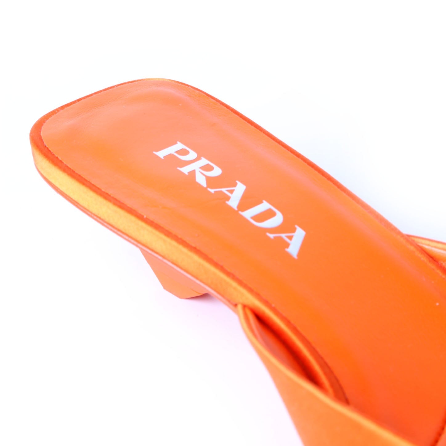 Prada Square Toe Satin Mules 37.5 Orange
