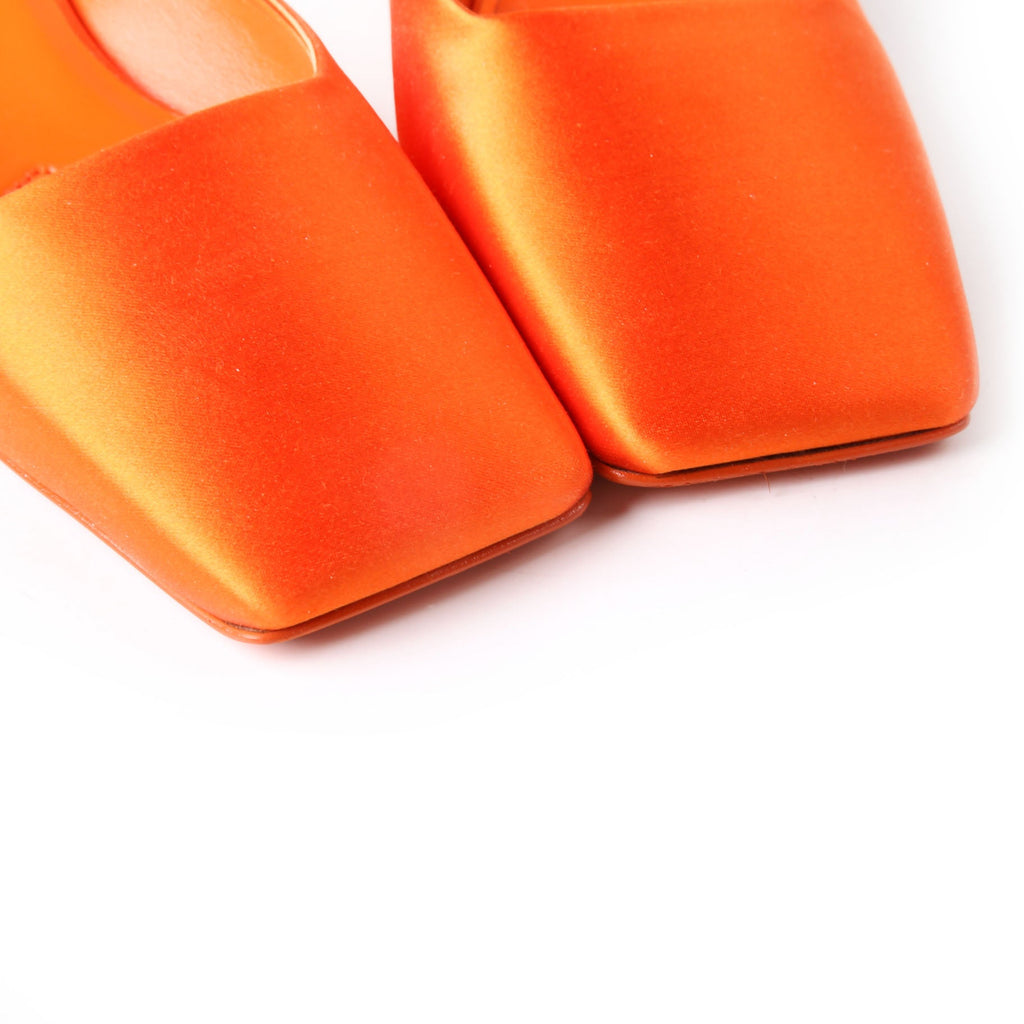 Prada Square Toe Satin Mules 37.5 Orange
