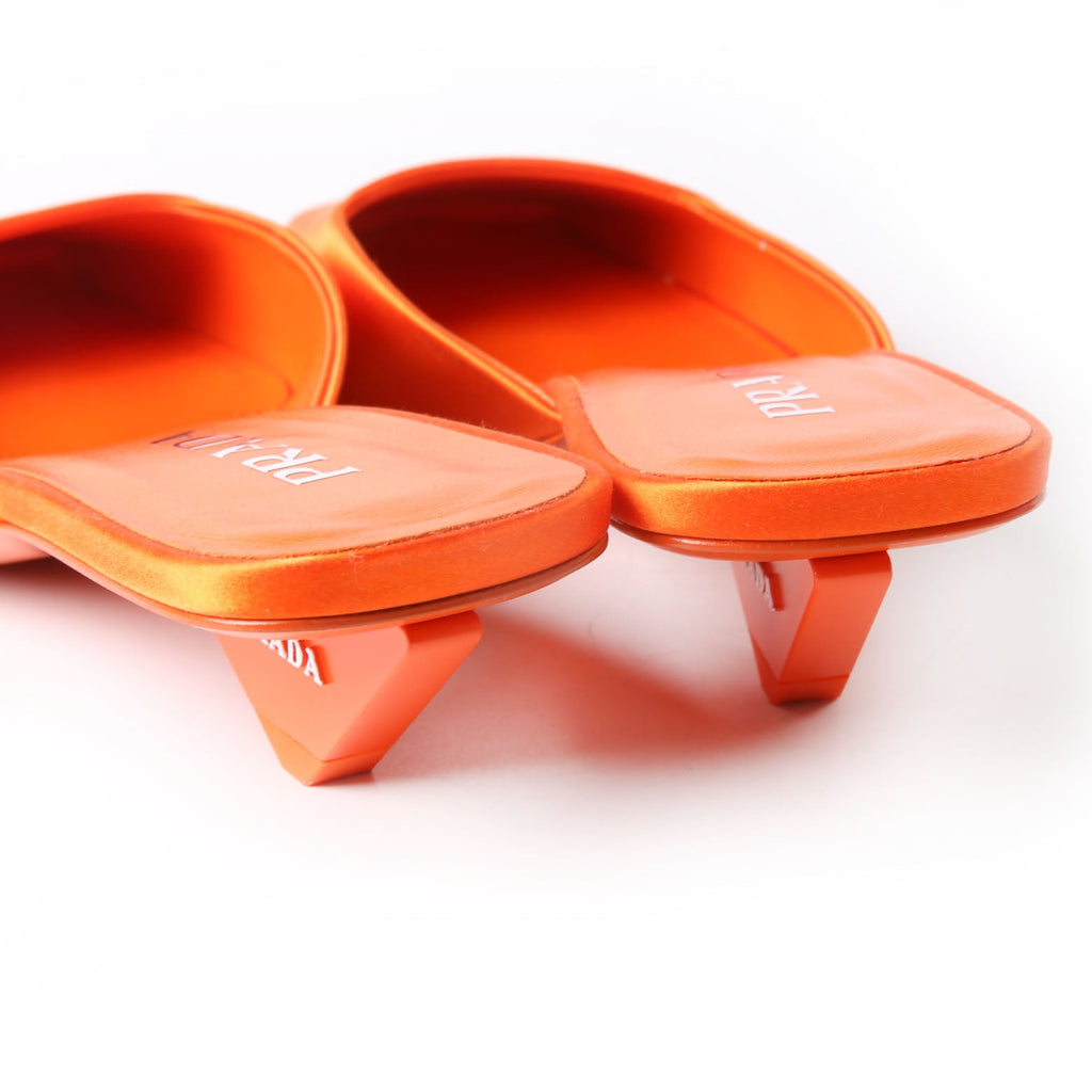 Prada Square Toe Satin Mules 37.5 Orange