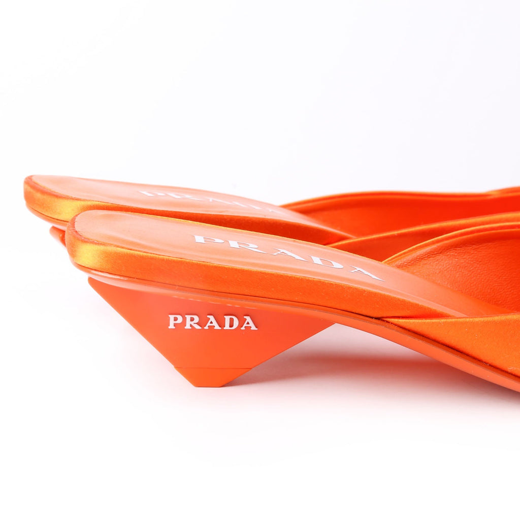 Prada Square Toe Satin Mules 37.5 Orange