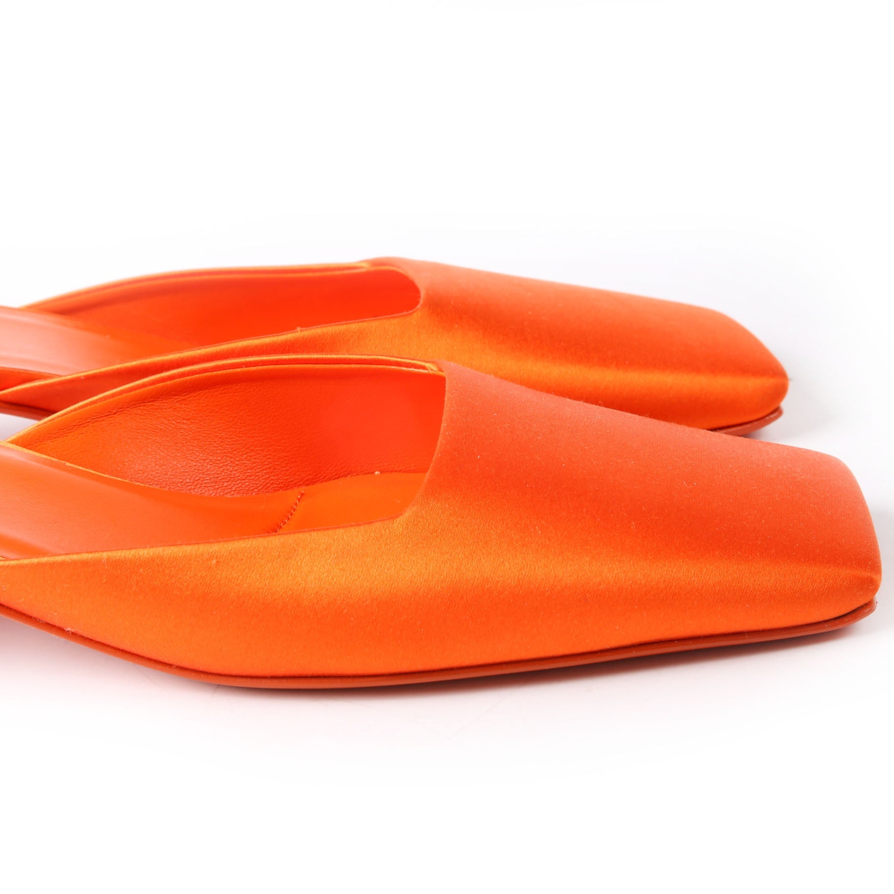 Prada Square Toe Satin Mules 37.5 Orange