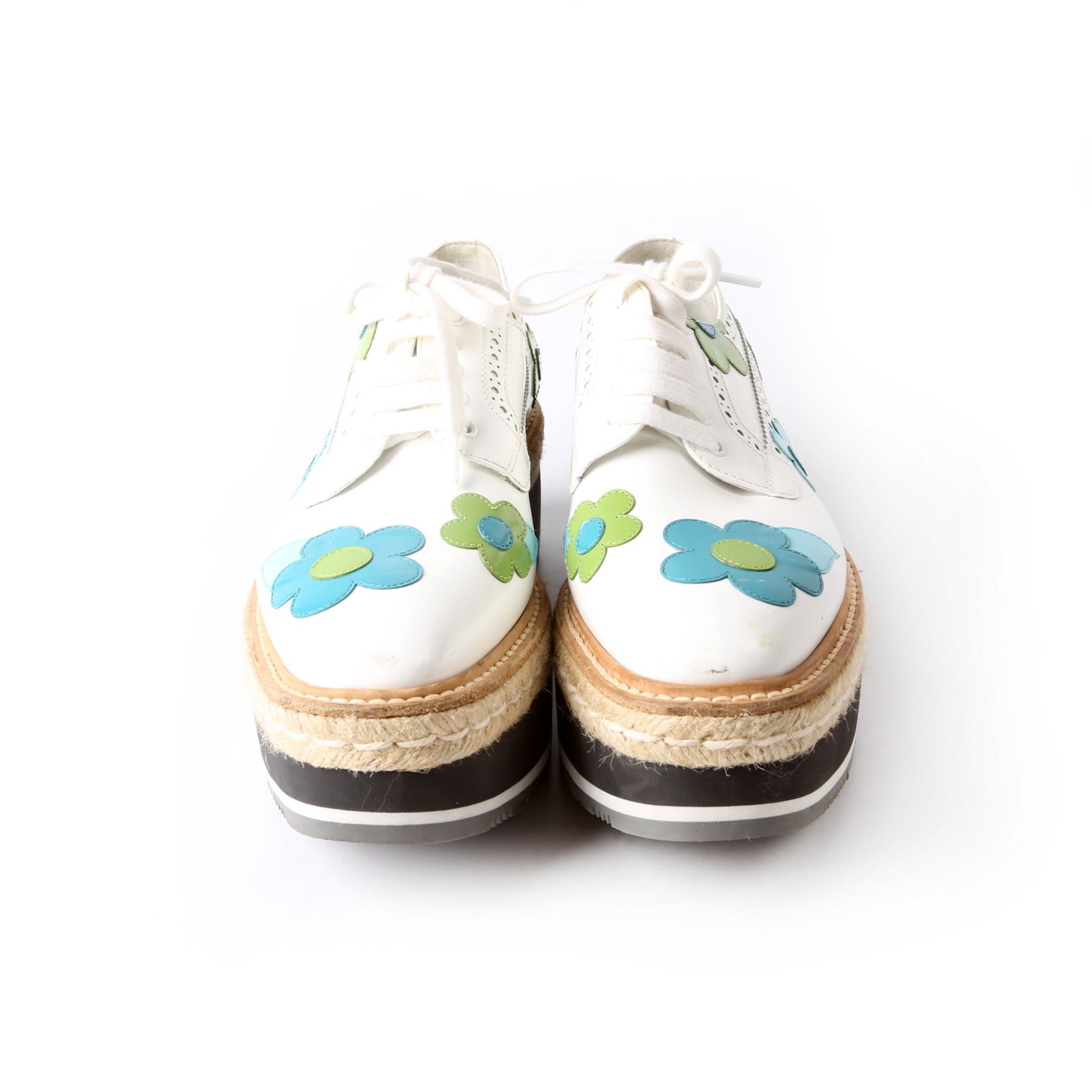 Prada Flower Spazzolato Platform Espadrille Sneakers Size 38.5