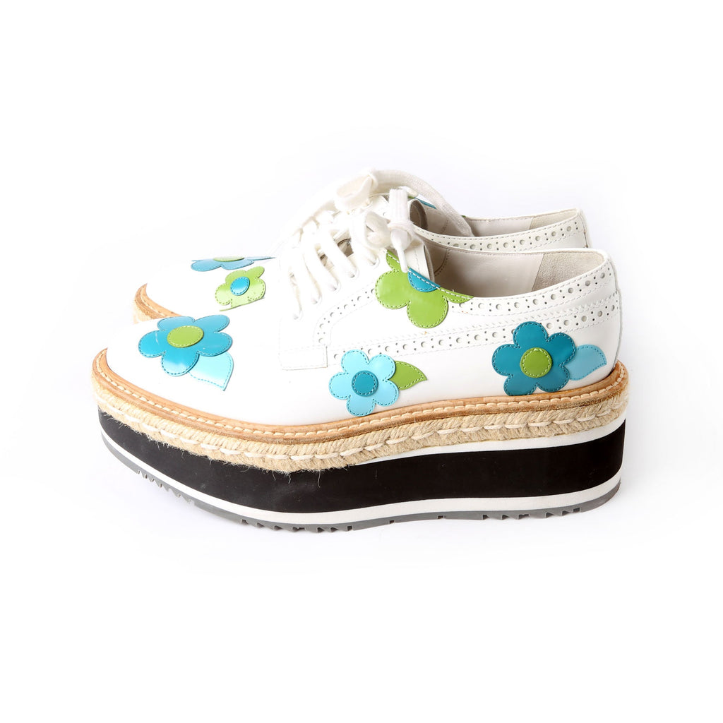Prada Flower Spazzolato Platform Espadrille Sneakers Size 38.5
