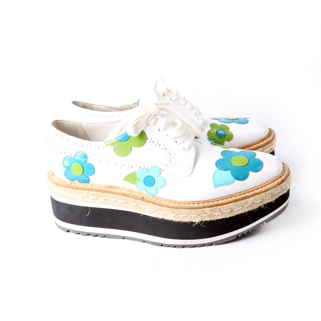 Prada Flower Spazzolato Platform Espadrille Sneakers Size 38.5