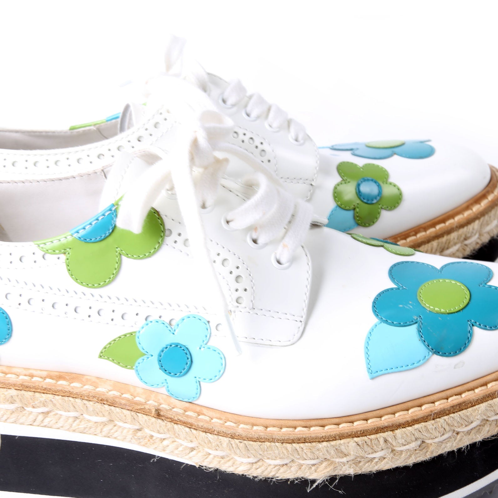 Prada Flower Spazzolato Platform Espadrille Sneakers Size 38.5