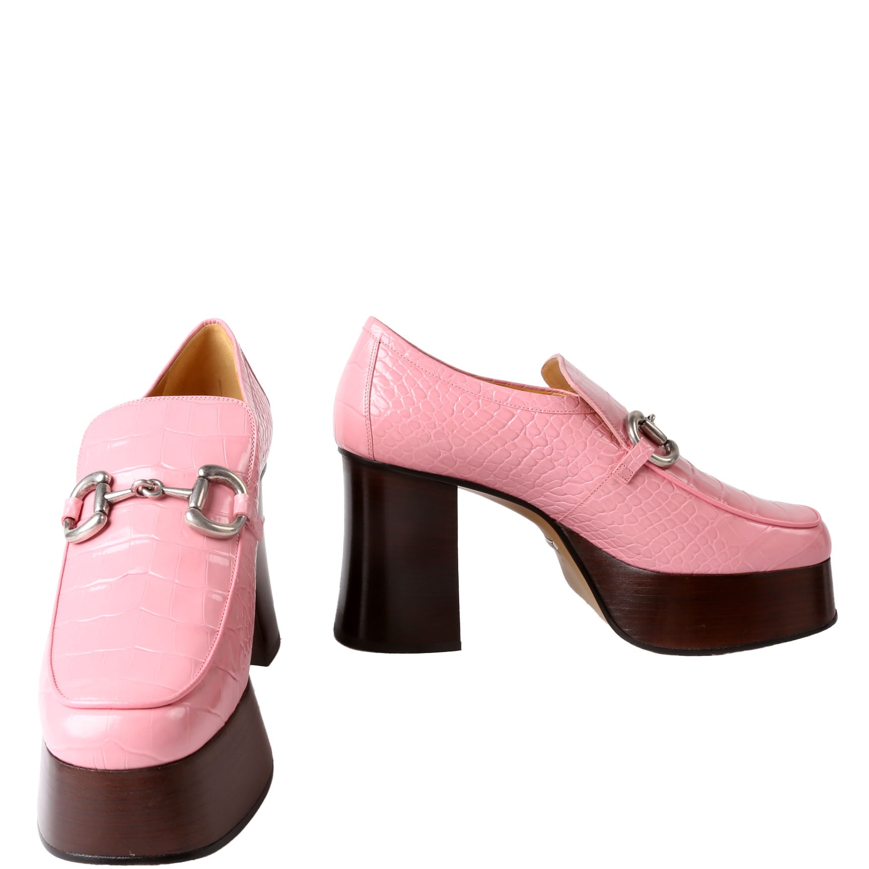 Horsebit Crocodile Embossed Platform Loafers Size 41 Pink