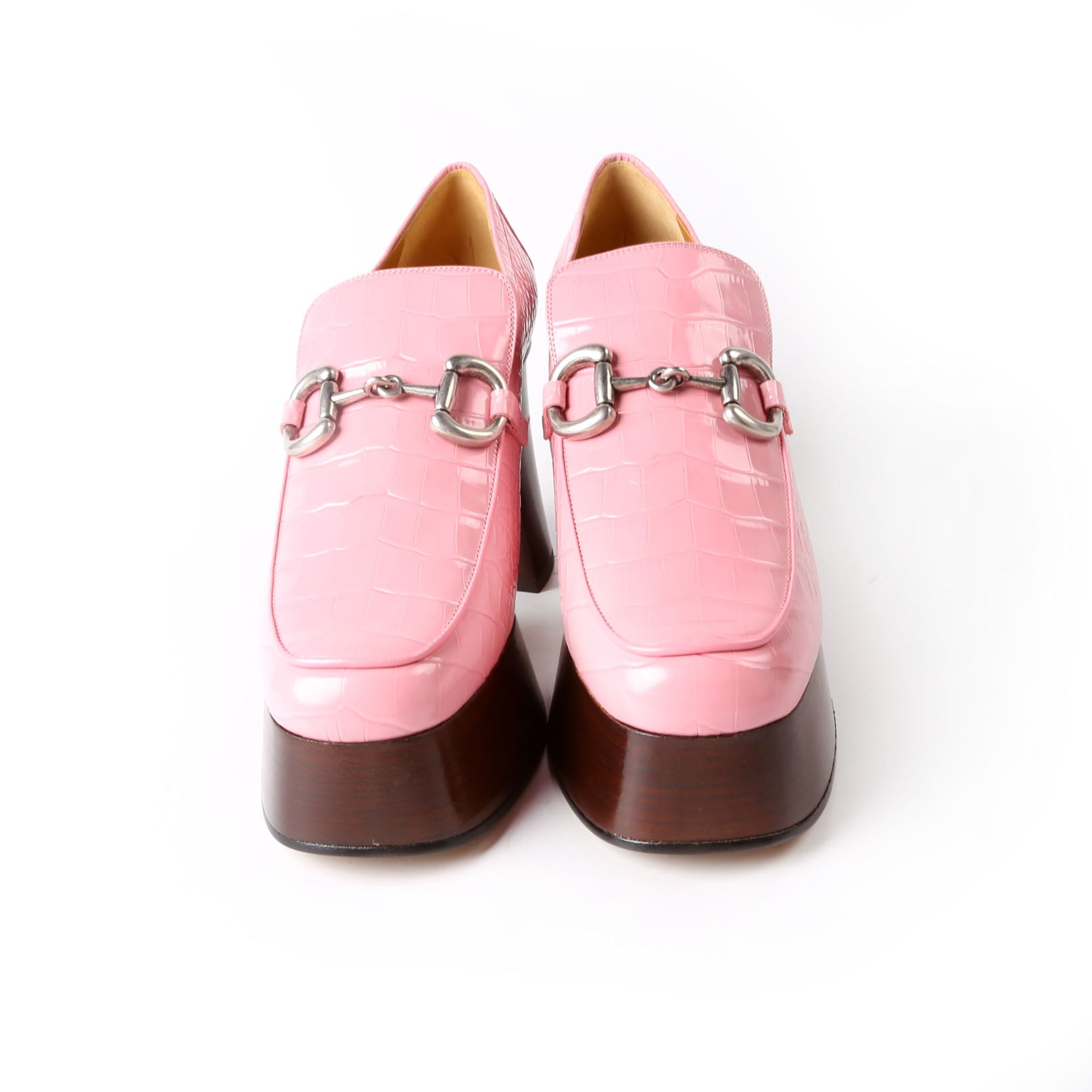 Horsebit Crocodile Embossed Platform Loafers Size 41 Pink