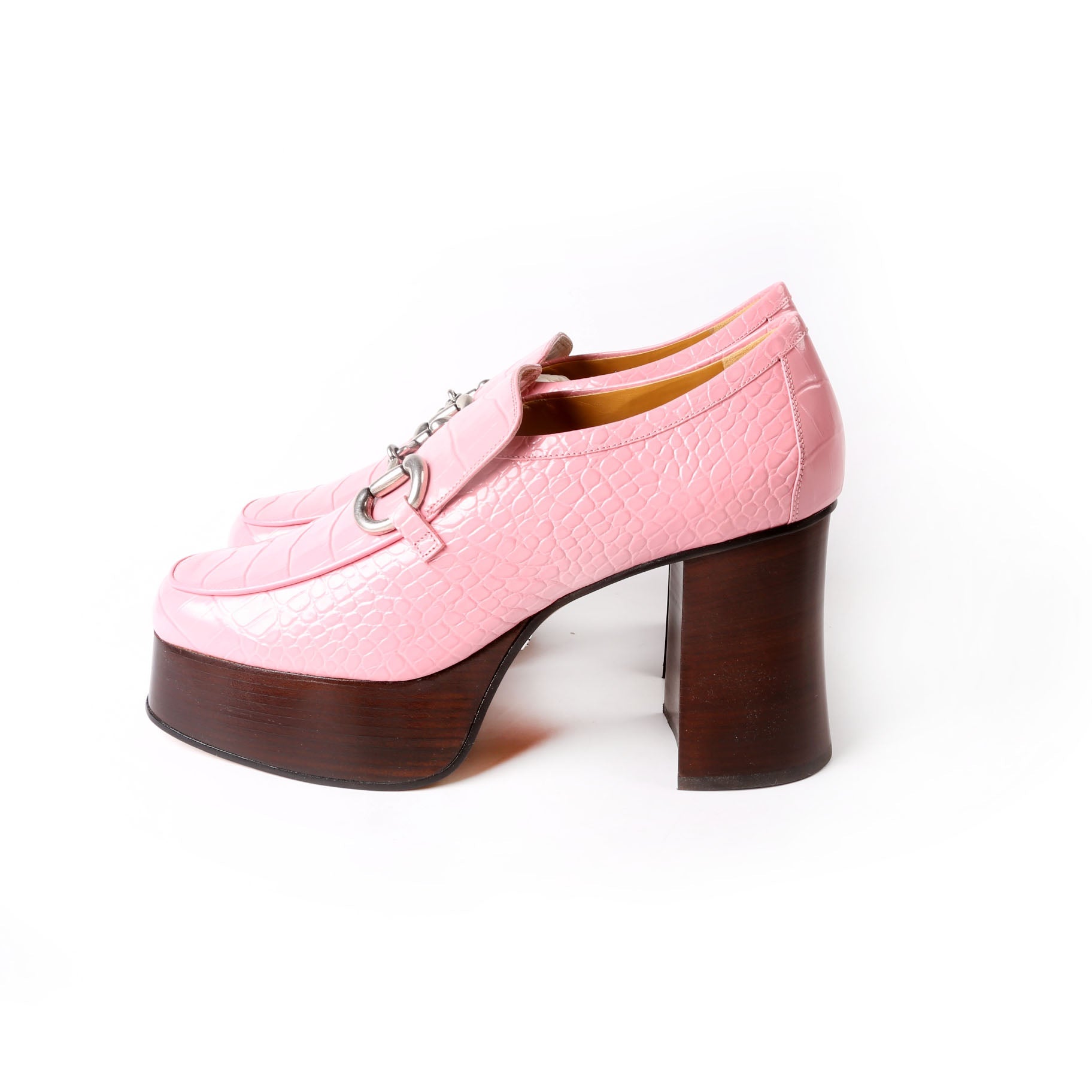 Horsebit Crocodile Embossed Platform Loafers Size 41 Pink