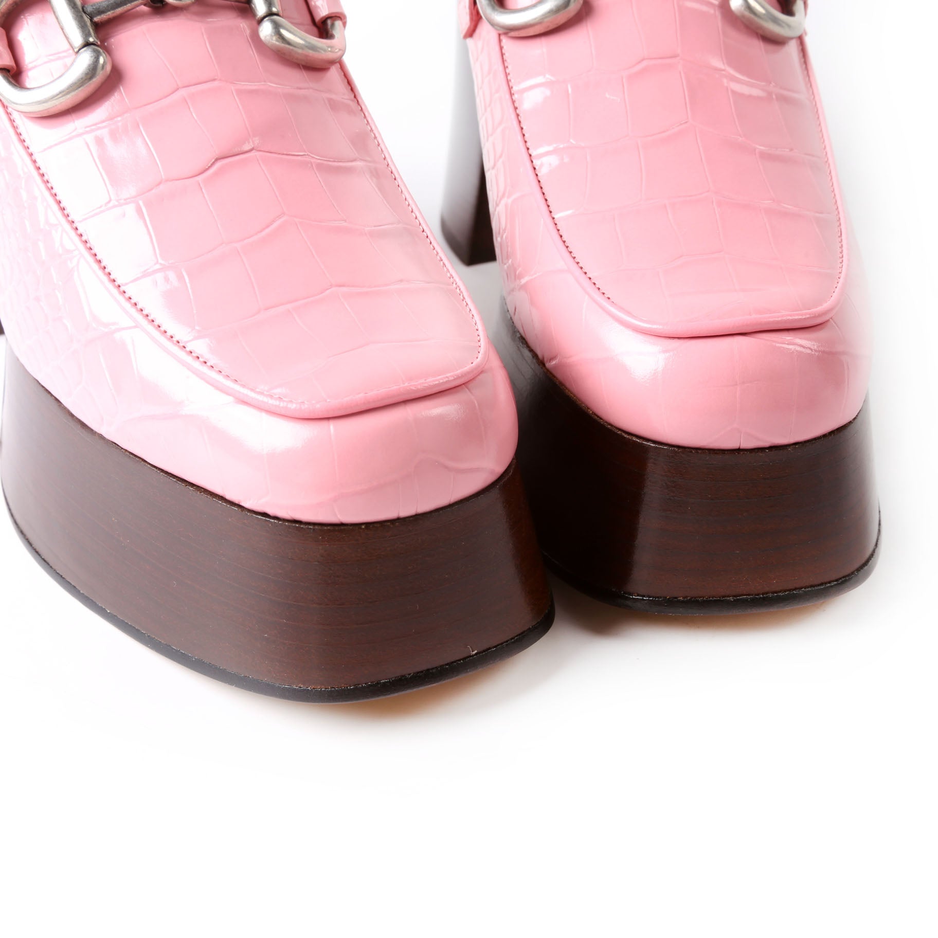 Horsebit Crocodile Embossed Platform Loafers Size 41 Pink