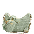 1BH204 Raffia Re-Edition 2005 Shoulder Bag Green
