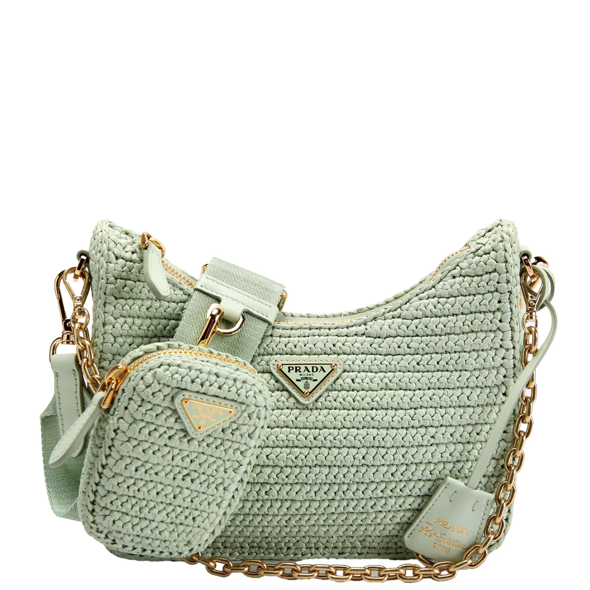 1BH204 Raffia Re-Edition 2005 Shoulder Bag Green