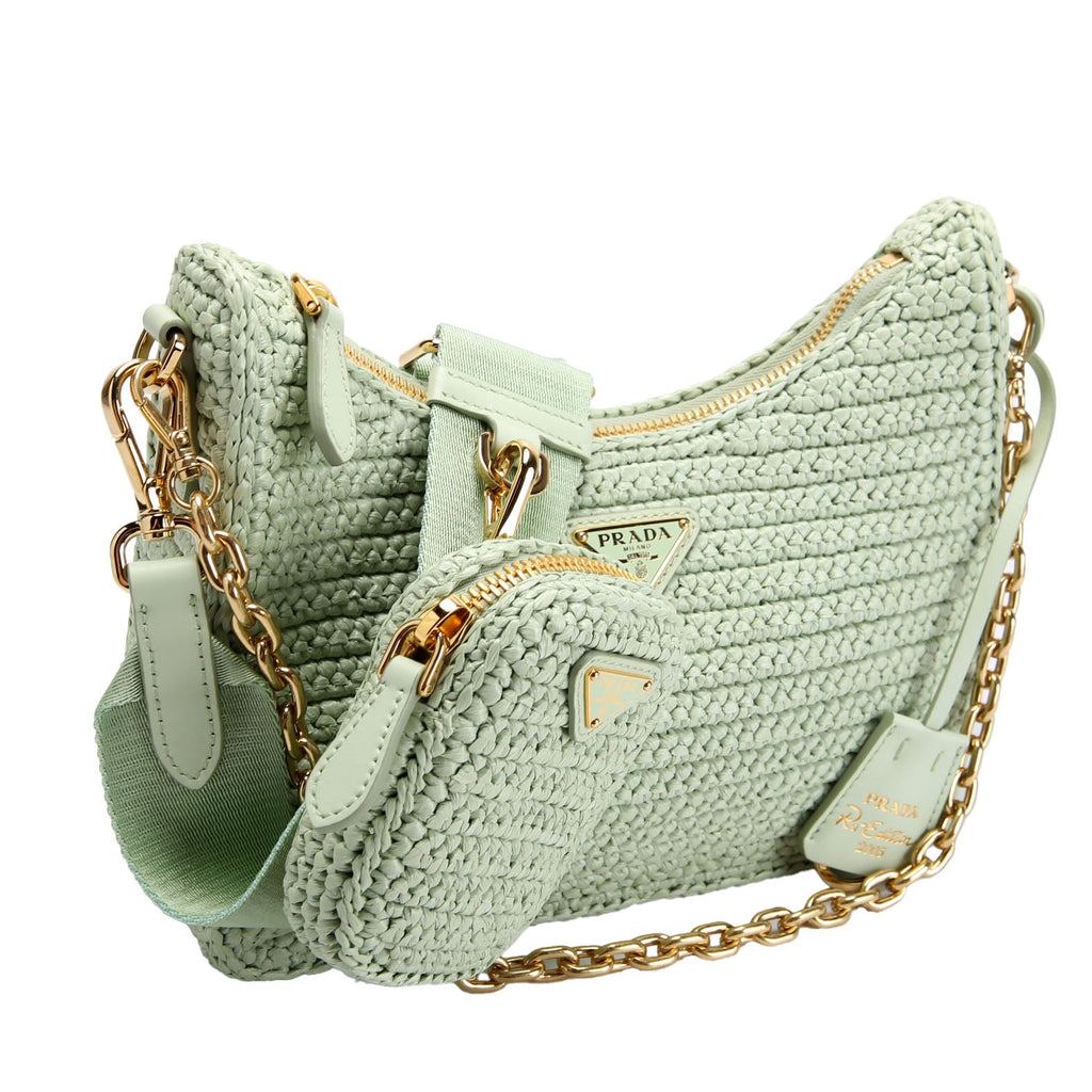 1BH204 Raffia Re-Edition 2005 Shoulder Bag Green