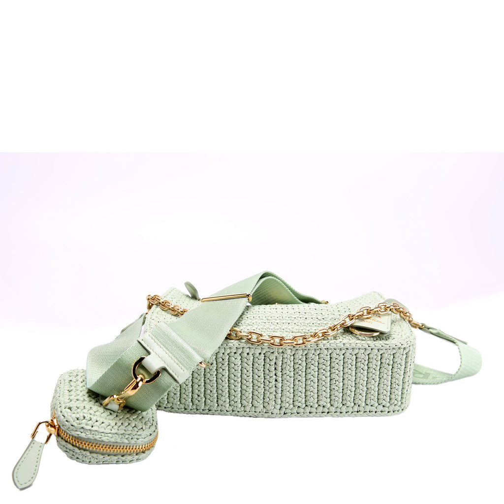 1BH204 Raffia Re-Edition 2005 Shoulder Bag Green