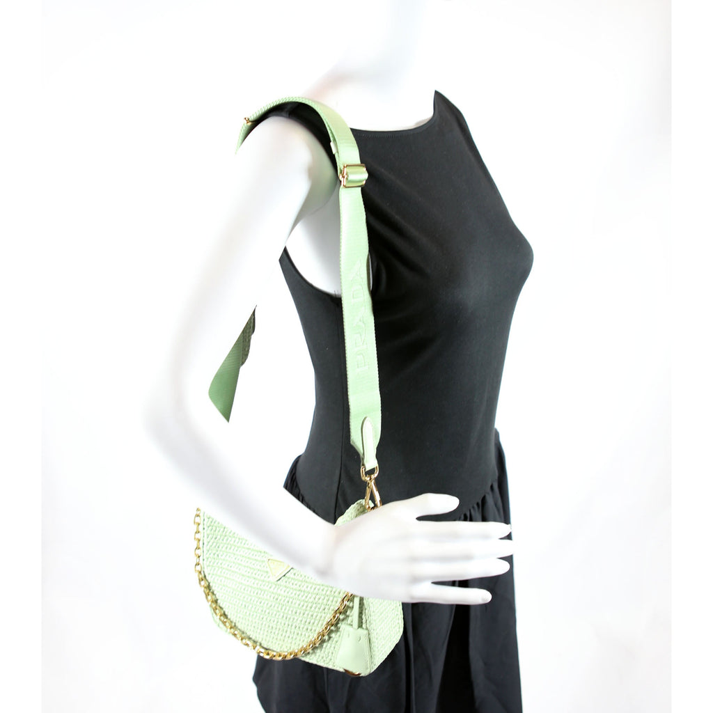 1BH204 Raffia Re-Edition 2005 Shoulder Bag Green