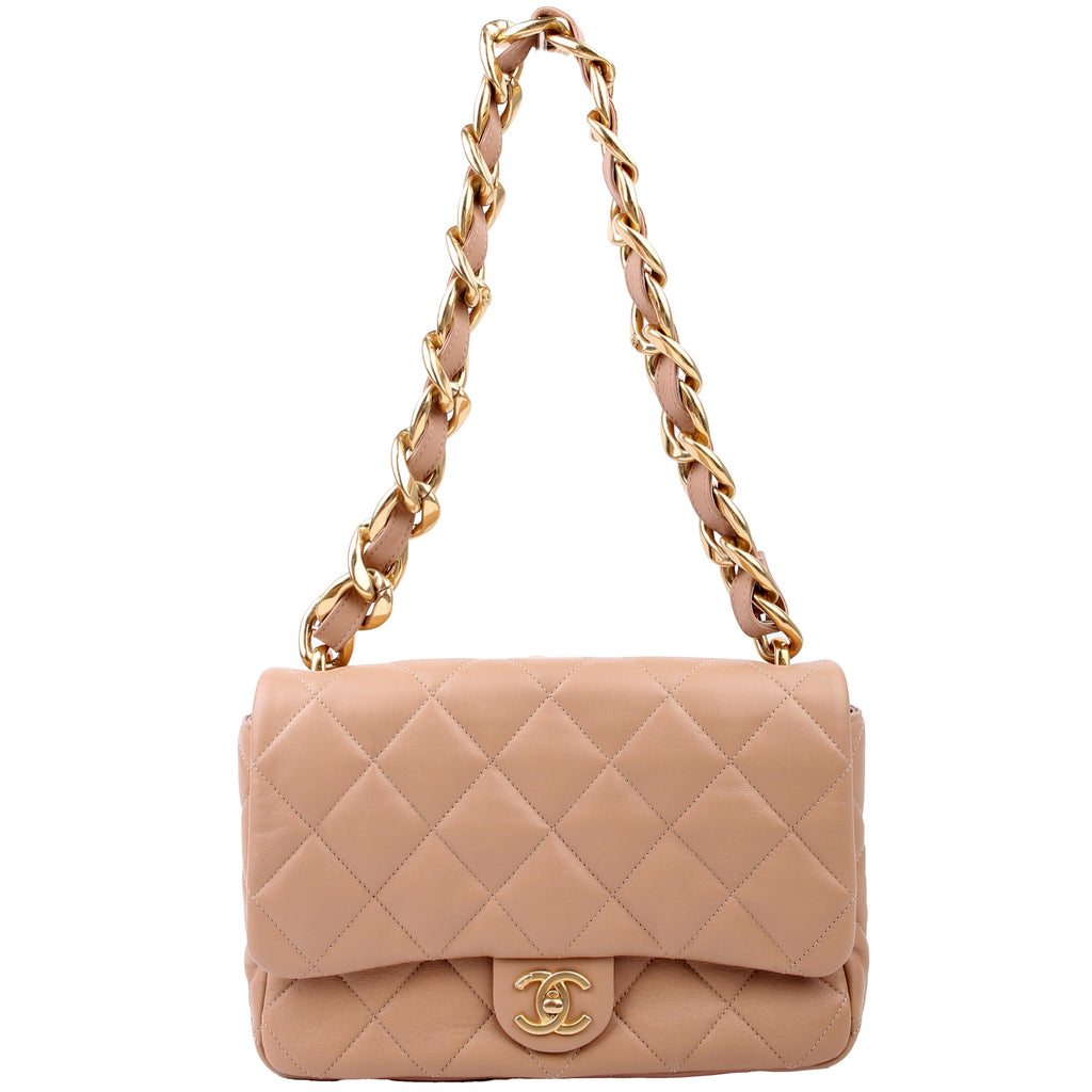 Large Flap Bag Lambskin RFID Tan
