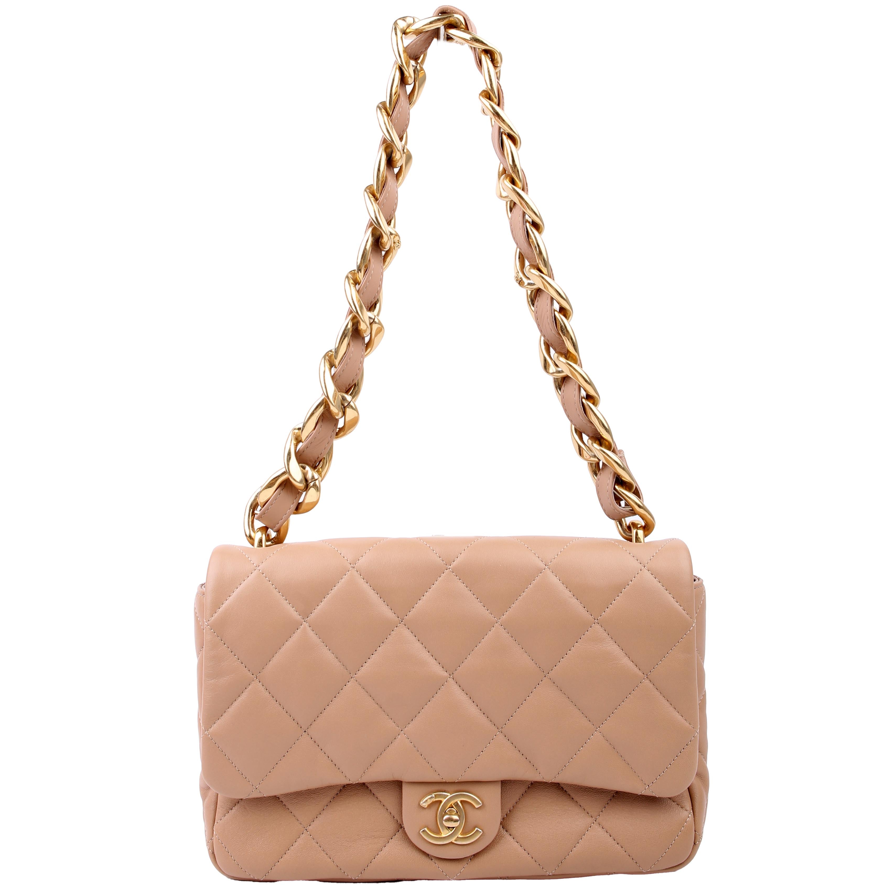 Large Flap Bag Lambskin RFID Tan