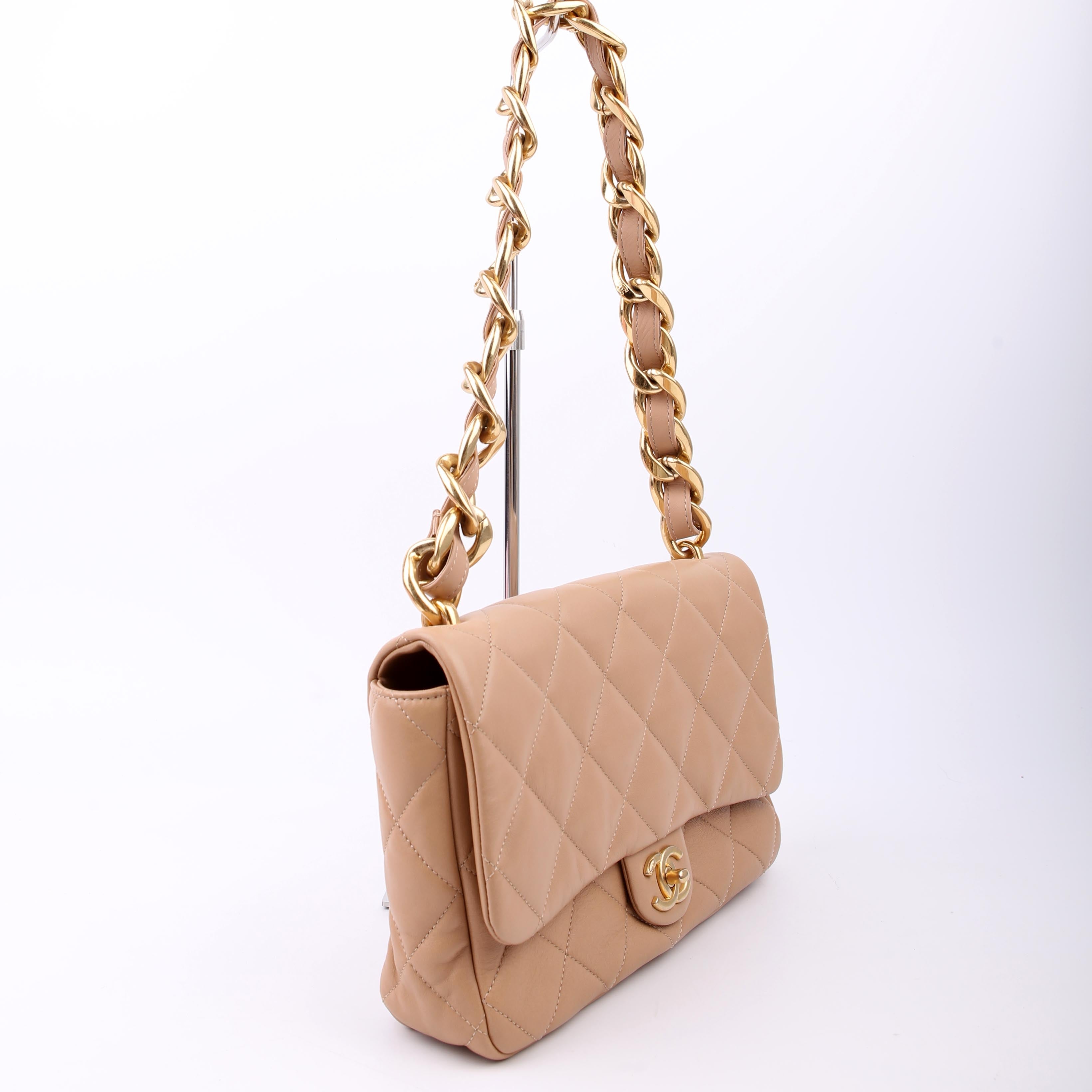 Large Flap Bag Lambskin RFID Tan