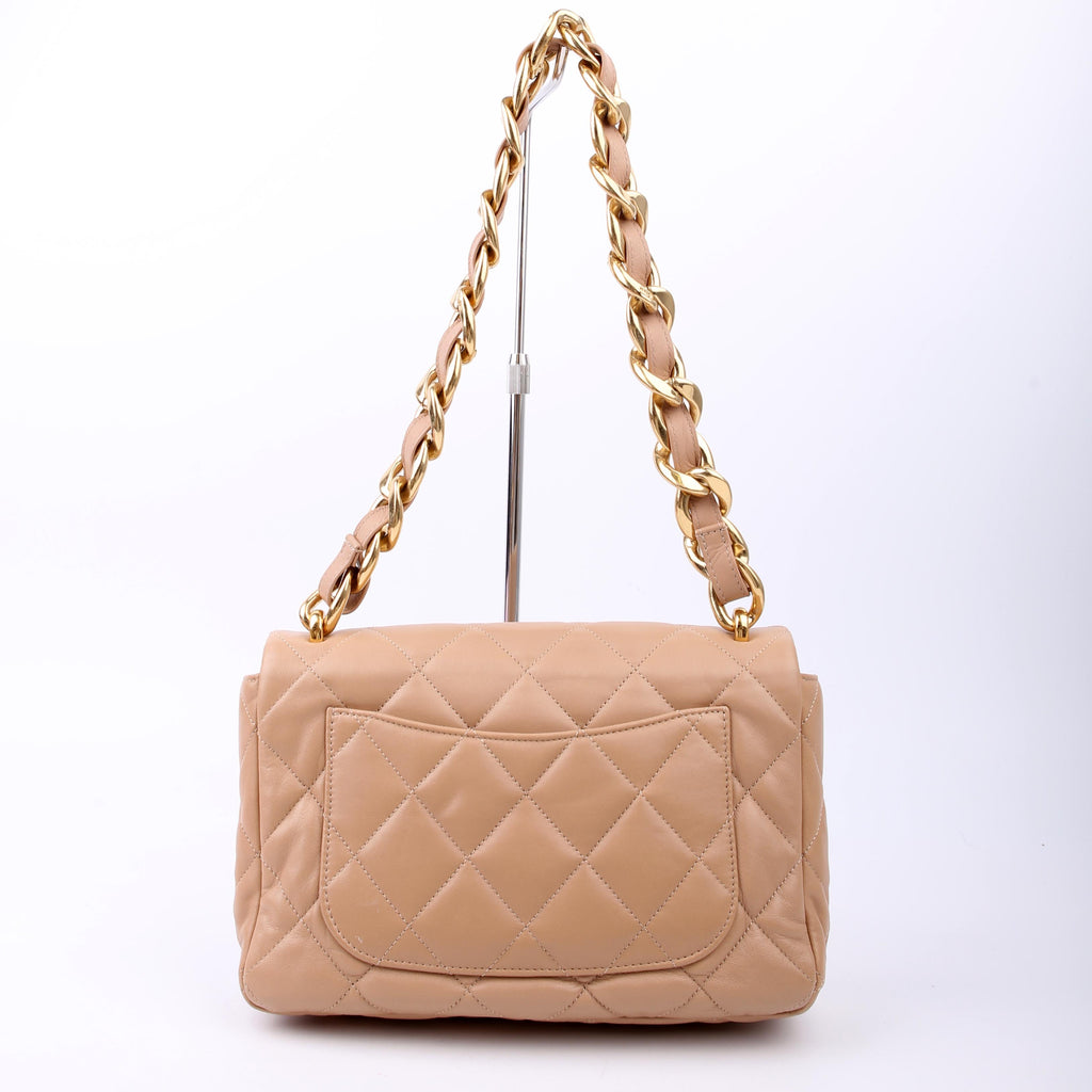Large Flap Bag Lambskin RFID Tan