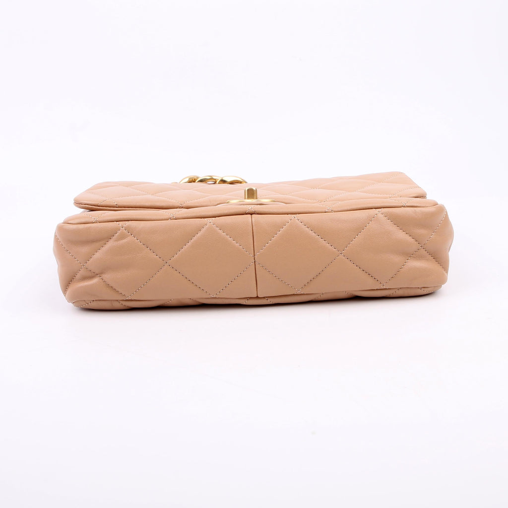 Large Flap Bag Lambskin RFID Tan
