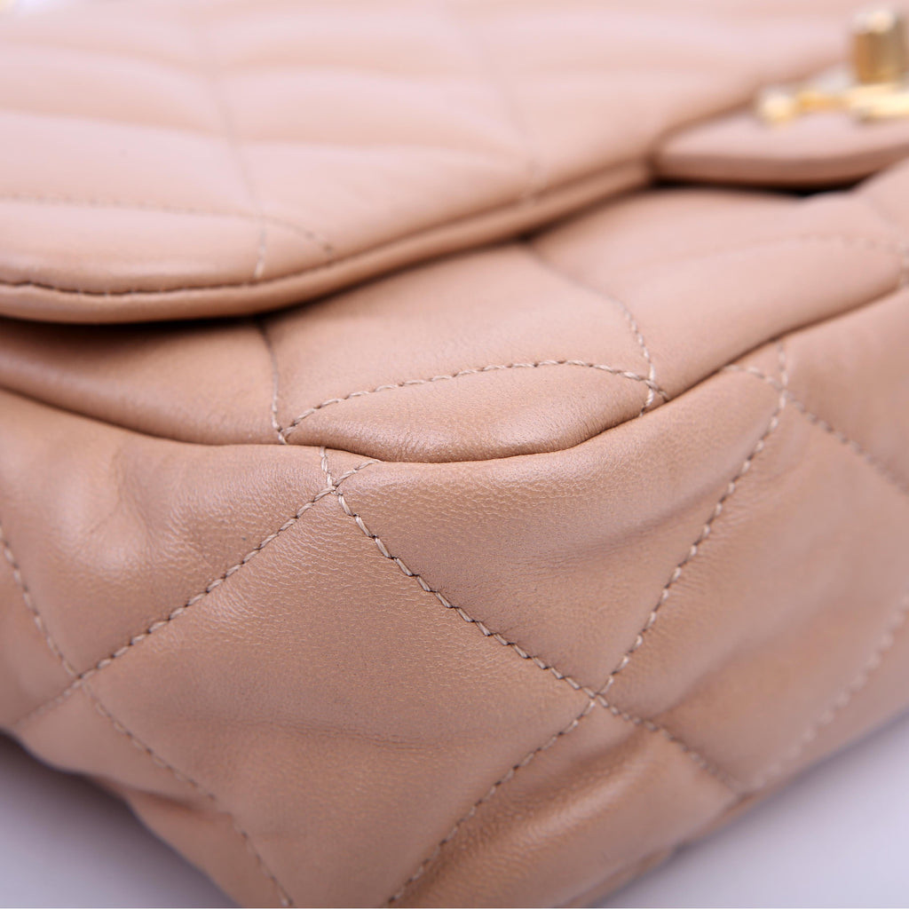 Large Flap Bag Lambskin RFID Tan