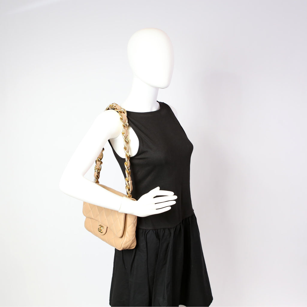 Large Flap Bag Lambskin RFID Tan