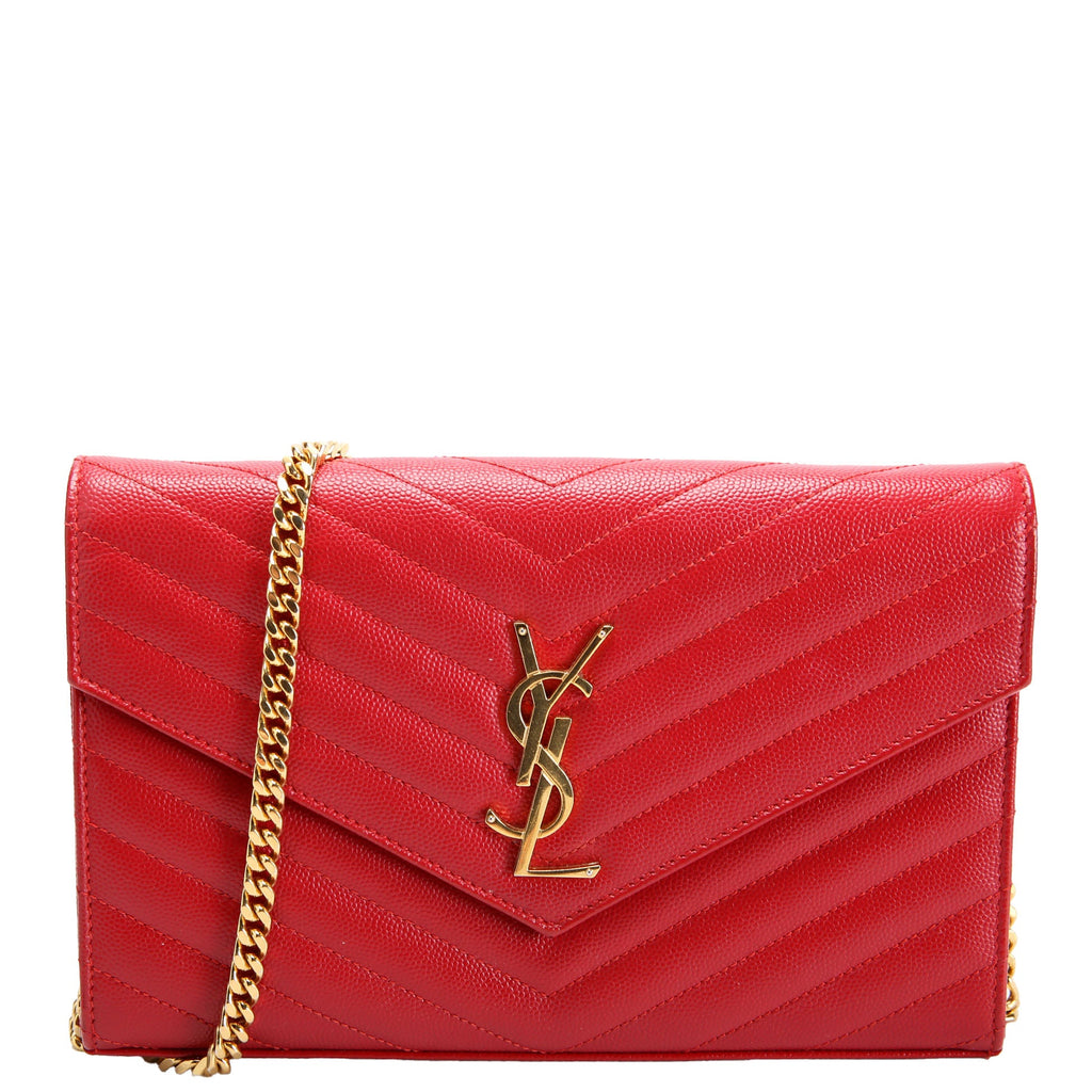 SAINT LAURENT Grain De Poudre Chain Wallet 377828 Red