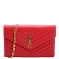 SAINT LAURENT Grain De Poudre Chain Wallet 377828 Red