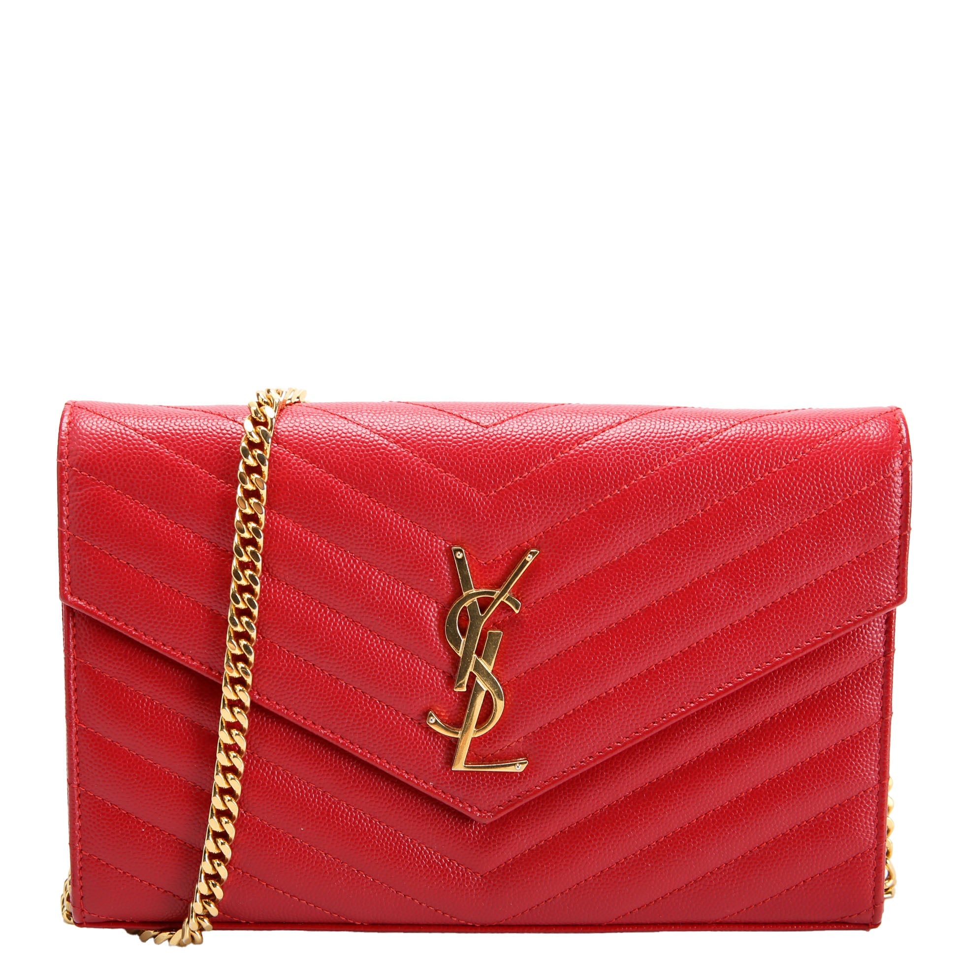 SAINT LAURENT Grain De Poudre Chain Wallet 377828 Red