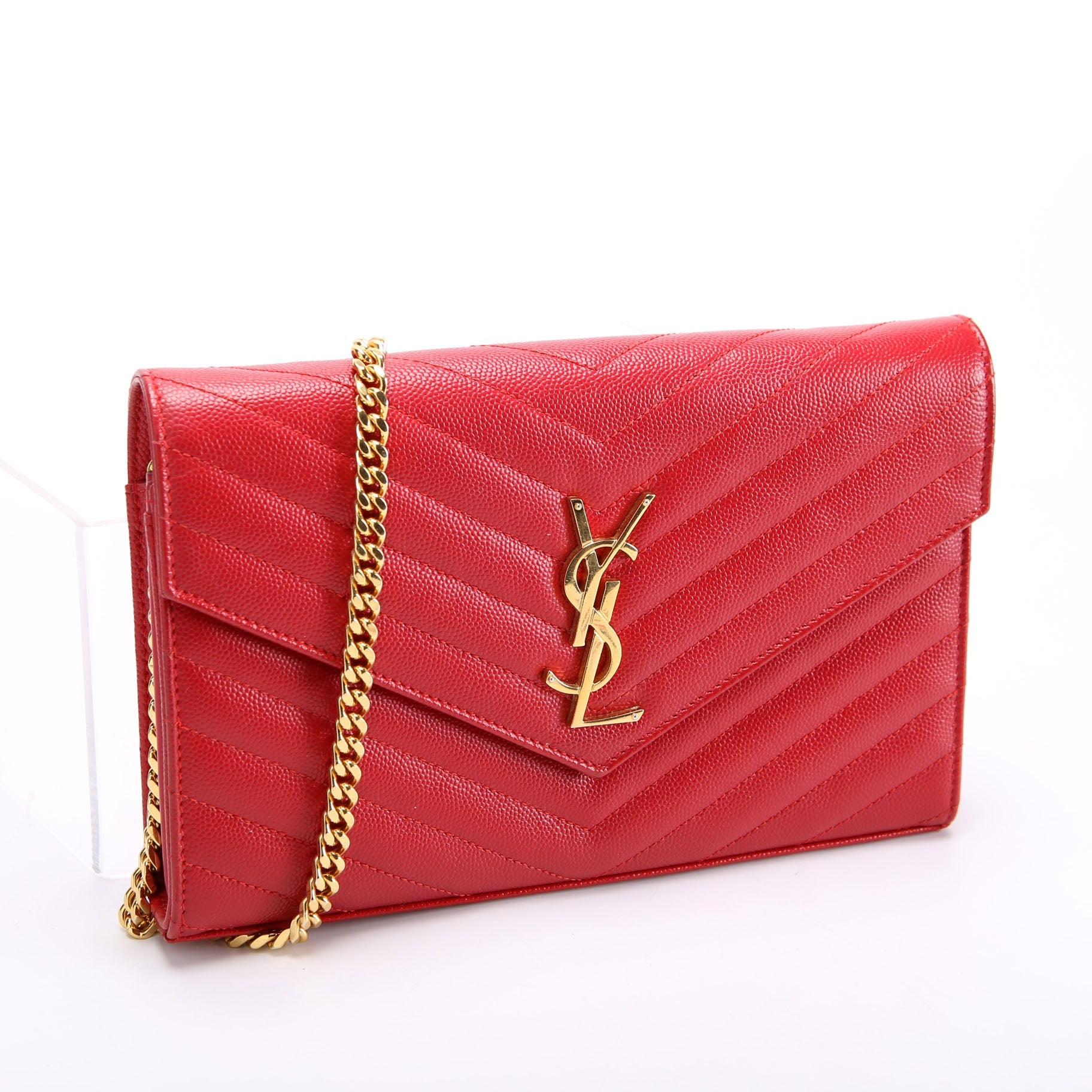 SAINT LAURENT Grain De Poudre Chain Wallet 377828 Red