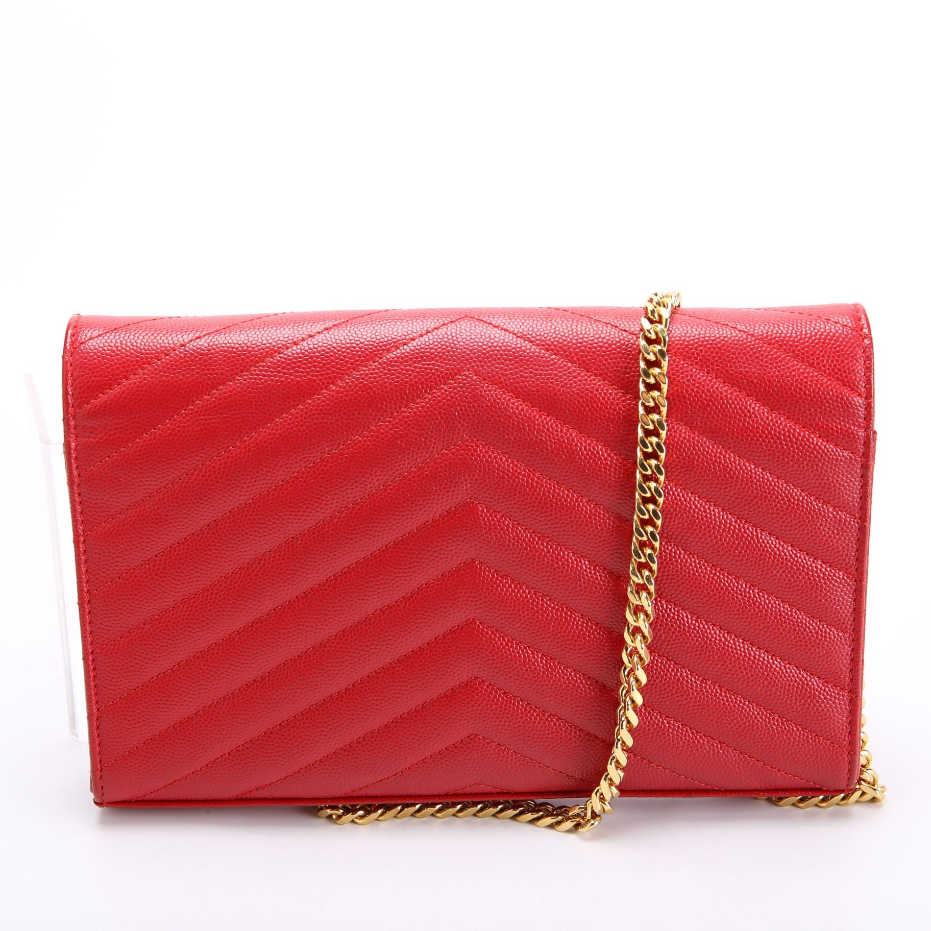 SAINT LAURENT Grain De Poudre Chain Wallet 377828 Red