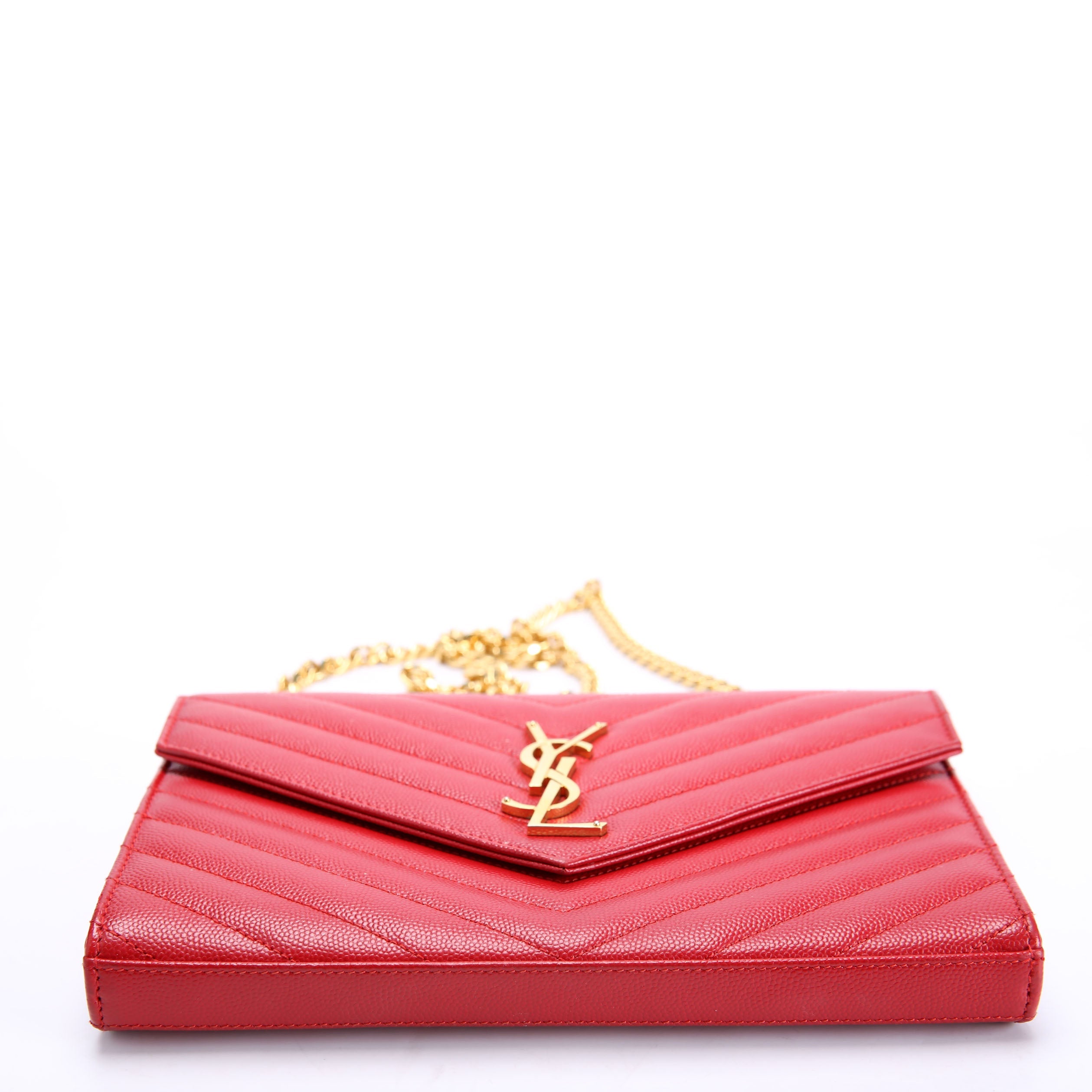 SAINT LAURENT Grain De Poudre Chain Wallet 377828 Red