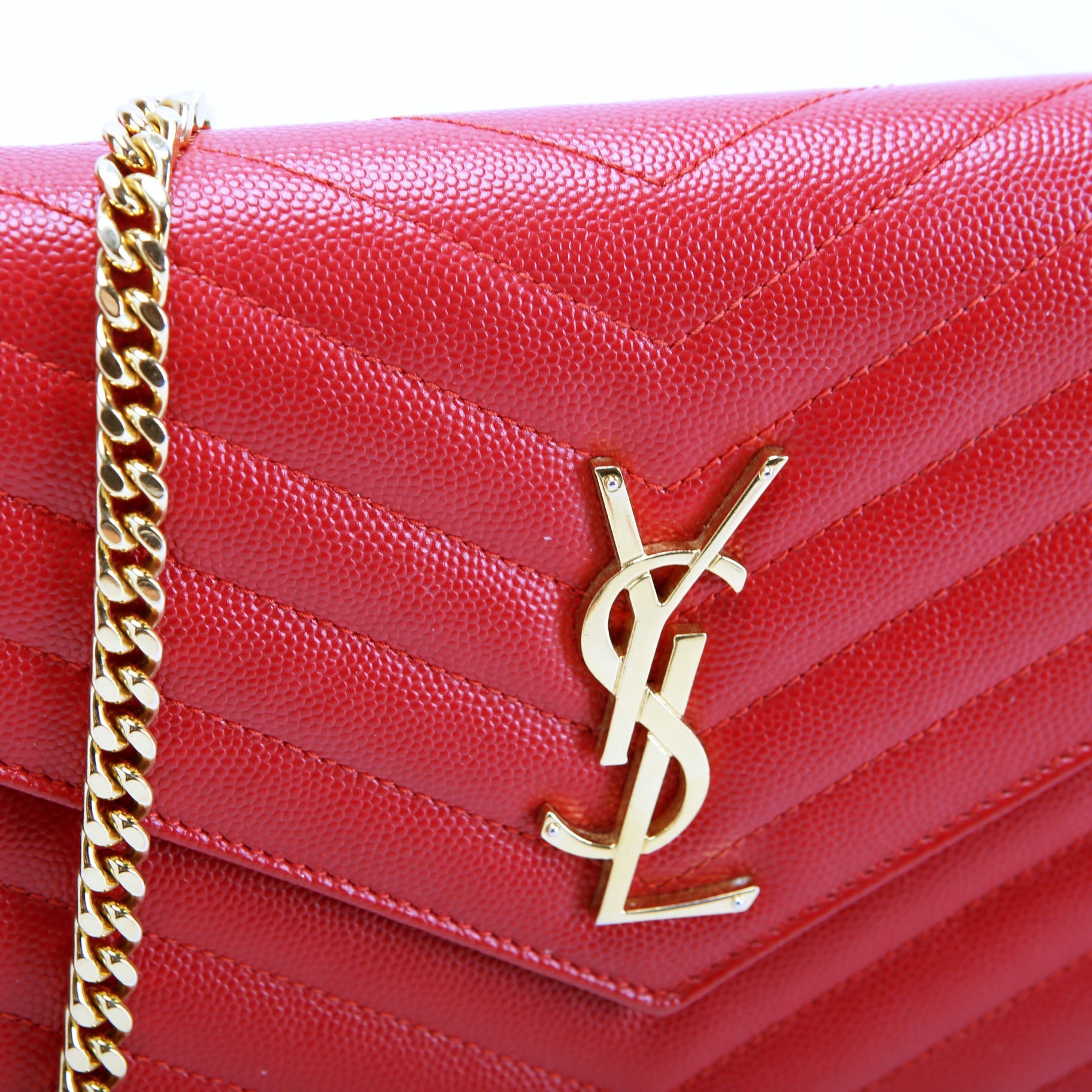 SAINT LAURENT Grain De Poudre Chain Wallet 377828 Red