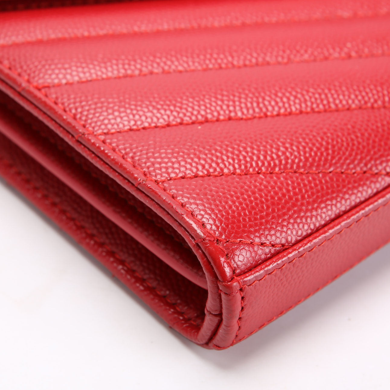SAINT LAURENT Grain De Poudre Chain Wallet 377828 Red