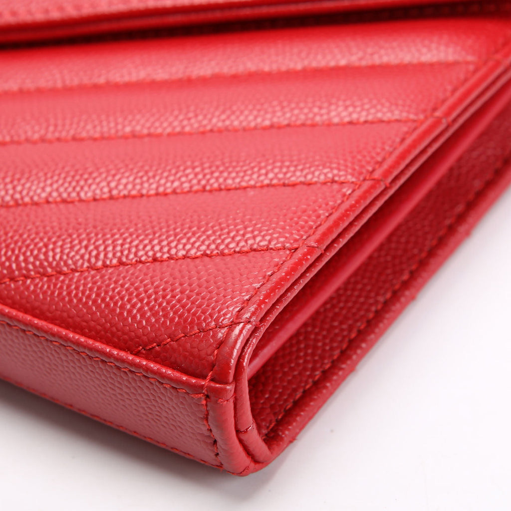 SAINT LAURENT Grain De Poudre Chain Wallet 377828 Red