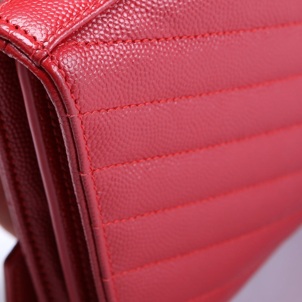 SAINT LAURENT Grain De Poudre Chain Wallet 377828 Red