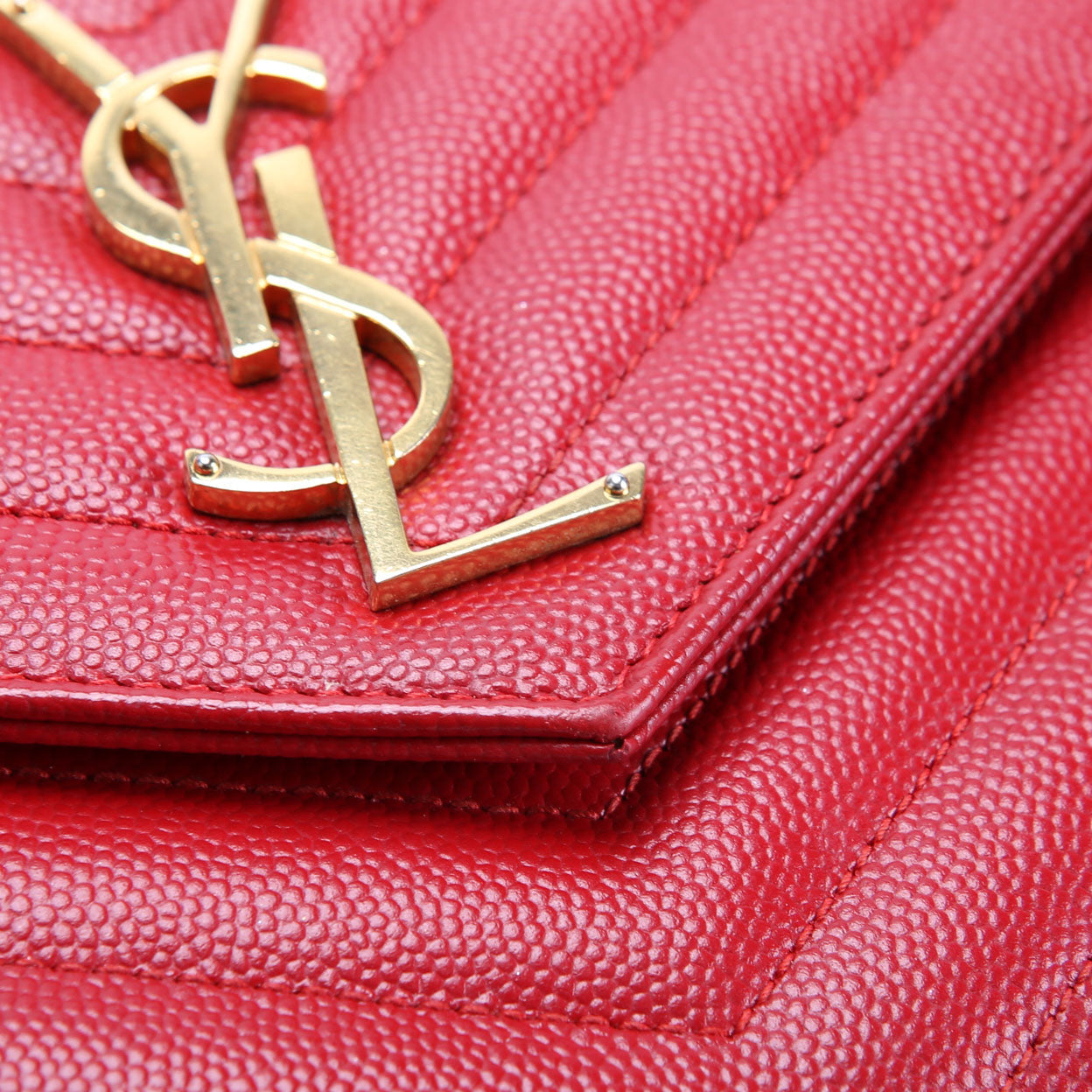 SAINT LAURENT Grain De Poudre Chain Wallet 377828 Red