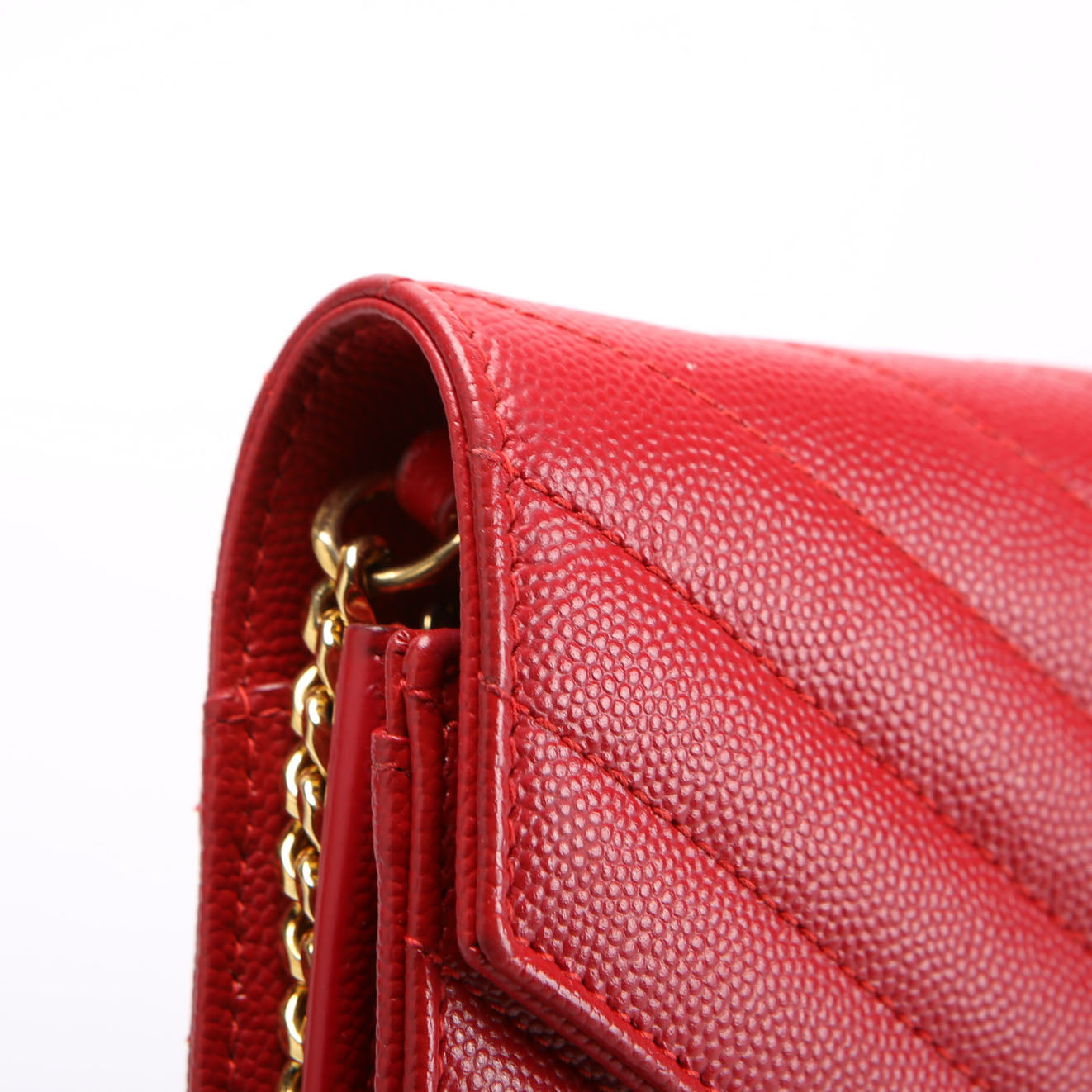 SAINT LAURENT Grain De Poudre Chain Wallet 377828 Red