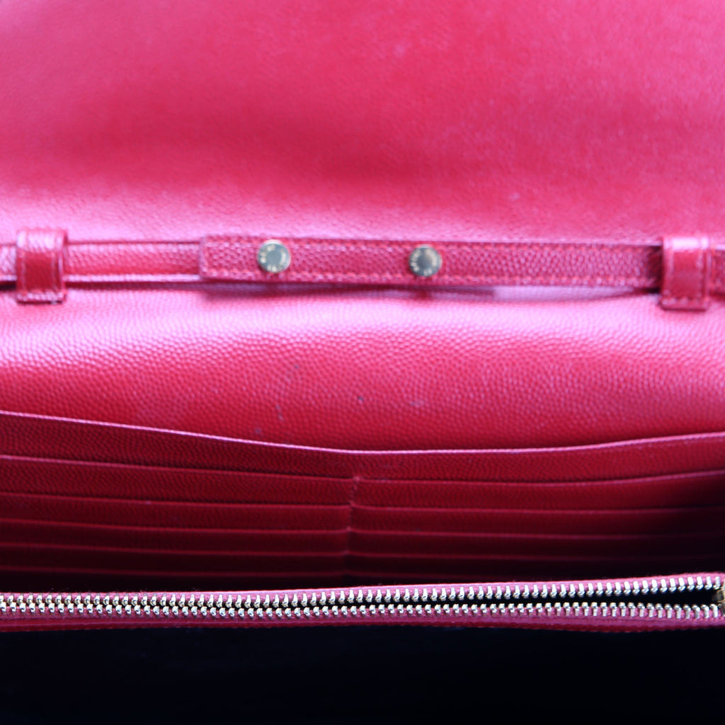 SAINT LAURENT Grain De Poudre Chain Wallet 377828 Red