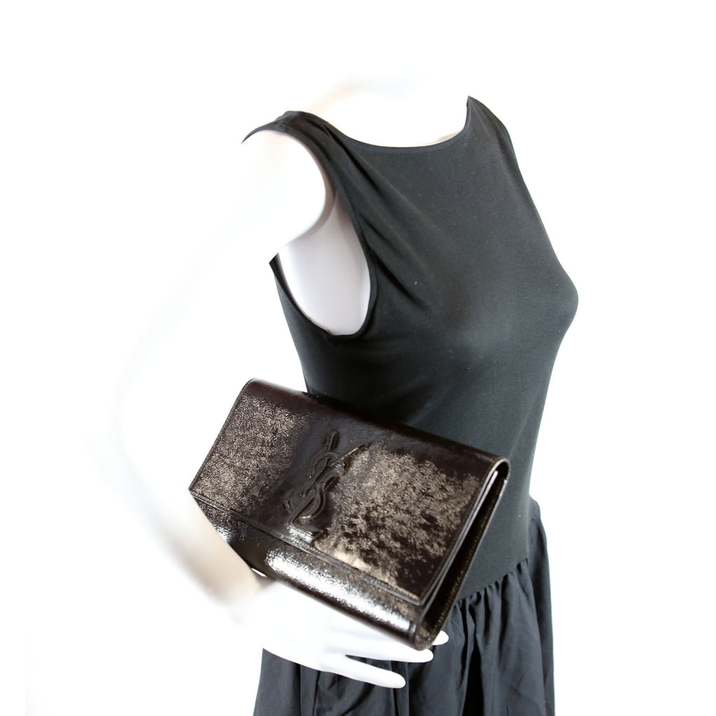 Belle De Jour Clutch Textured Patent 347990 Black