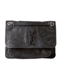 SAINT LAURENT Crocodile Embossed Nubuck Niki Medium Satchel 633150 Black
