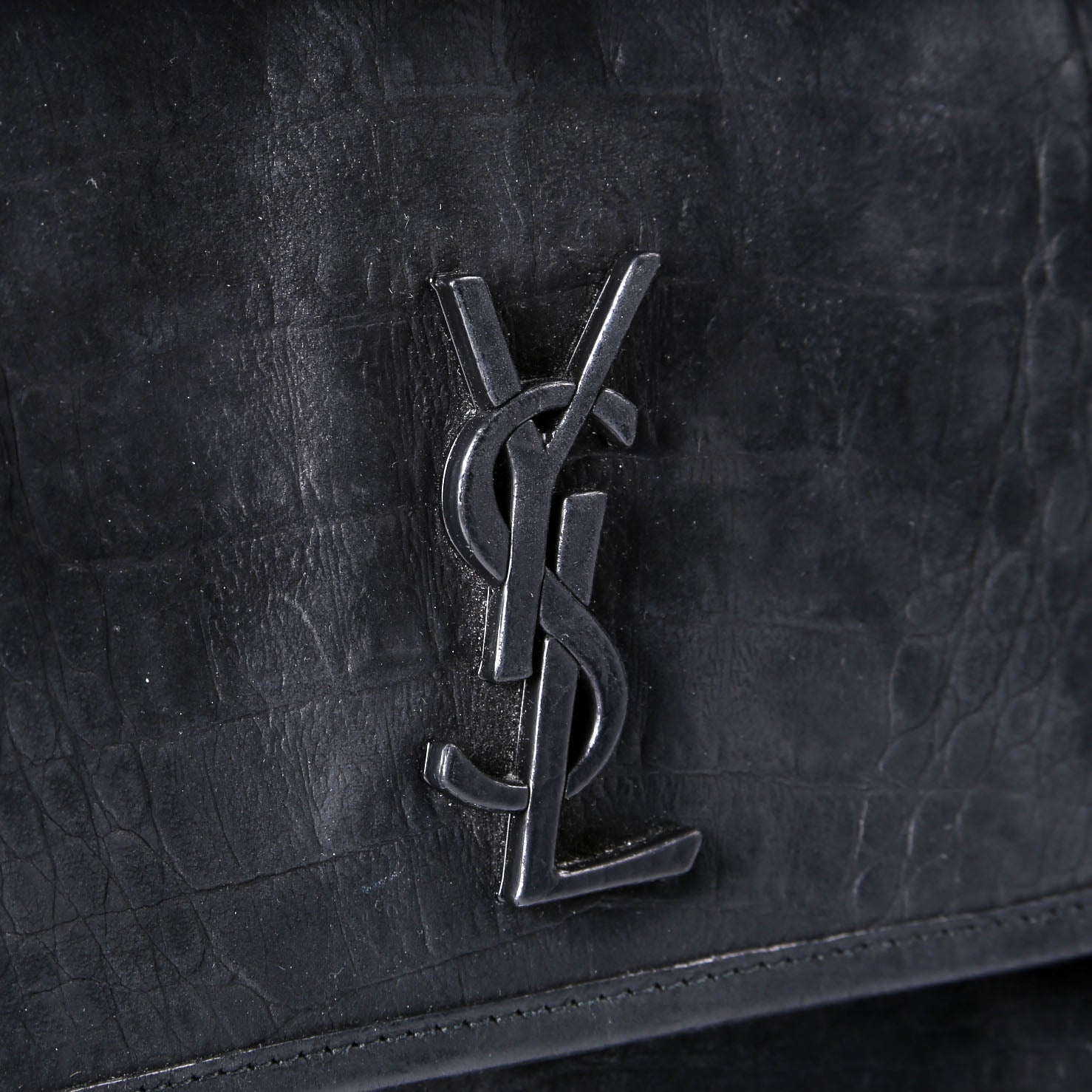 SAINT LAURENT Crocodile Embossed Nubuck Niki Medium Satchel 633150 Black